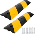 3.3 FT Heavy Duty Rubber Speed Bump 2-Pack, Driveway Cable Protector Ramp with Installation Bolts for Parking Lots, Garage & Gravel Roads