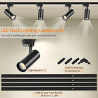 Ultra-Bright Black H Type Track Lighting Kit 3000K Warm White, 12 Heads 20W 2400lm with 13.1FT Track Rails, Dimmable Plug in LED Track Lights Modern Indoor Spotlight Fixture