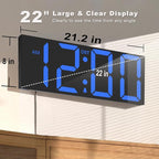 JALL 22'' Large Digital Wall Clock, Big LED Number Dispaly, DST, Night Light for Classroom, Living Room, Bedroom, Mounted, Birthday Xmas Gift for Senior, Mem Womem Mom Dad, Blue