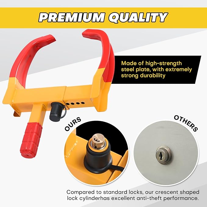 2PCS Trailer Wheel Lock | Universal Adjustable Trailer Wheel Lock Anti Theft with 6 Keys, Anti-Theft Protection for Cars, SUVs, RVs, ATVs, Motorcycles, Boats & Golf Carts (Red)