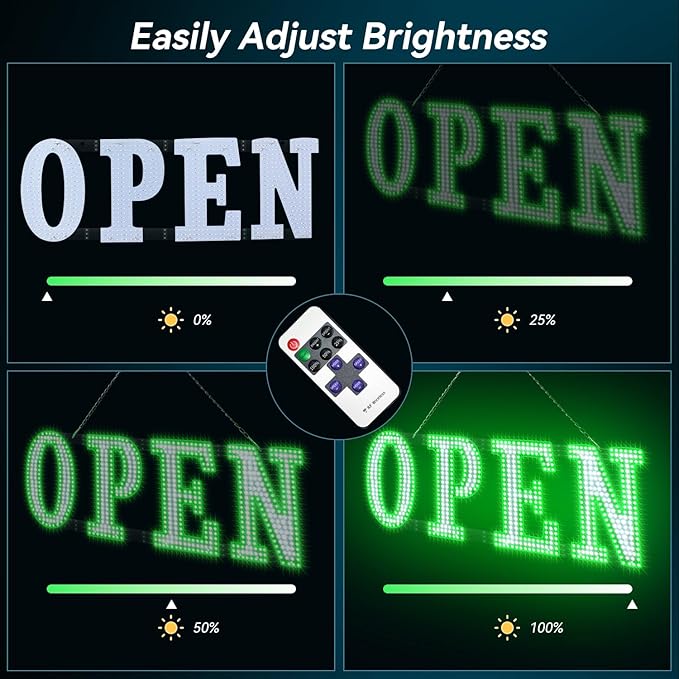 Open Sign for Business Super Bright LED Flashing Open Signs 40x14 Inch Large Light Up Open Sign with Remote Control, Hanging Installation for Storefront Window Door (Flash Green& White)
