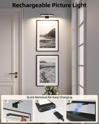 EZVALO Picture Light for Wall, Rechargeable 2400mAh Battery Lights Wireless Remote, 3 Color & Dimmable Magnetic 8'' LED Lights Display for Painting, Living Room, Gallery, Bedroom, Dashboard(Black-3P)