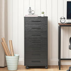HOOBRO 7-Drawer File Cabinet, Wooden Office Cabinet with Drawers, Mobile Storage Cabinet, for Home Office, Study, Easy Assembly, Black BK07WJ01