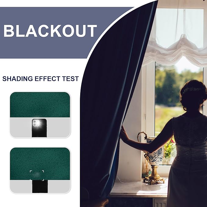 JIUZHEN Christmas Blackout Curtains for Bedroom - Thermal Insulated Room Darkening Rod Pocket Curtains for Living Room, Set of 2 Panels with Tiebacks, 42 x 45 Inch Length, Forest Green