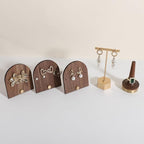 GemeShou 3pcs wooden jewelry earring organizer holder, walnut earring studs stand for boutique store, cute earring display for selling with 6 holes on each【Earring stand-Arch-3pcs】