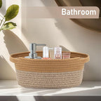 Woven Basket,Small Rope Storage Bin with Handles & Ribbon Bag, Organizer for Shelves Closets,Gift Basket Empty for Birthday,Books,Dog Toys, Jute&Brown/2 Pack