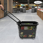 35L 6PCS Shopping Carts with Wheels and Handle, Plastic Rolling Basket, Portable Shopping Baskets Set for Supermarkets and Retail Stores