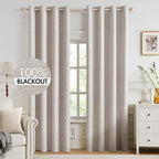 MIULEE 100% Blackout Linen Textured Curtains for Bedroom Solid Thermal Insulated Ivory Grommet Room Darkening Curtains & Drapes Luxury Decor for Living Room Nursery 52 x 92 Inch (2 Panels)