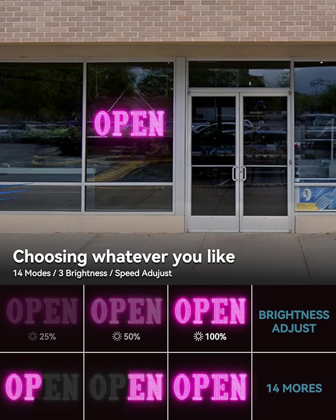 Open Sign for Business, 30"x10" Jumbo Open Sign with Timer and Remote Control, Dynamic Light Modes Led Signs for Storefront Window Bar Salon Cafes Retail Shops Pink