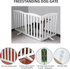 Freestanding Dog Gate Indoor,Doggie Gate Foldable Dog Gates for Doorways,Stairs or Hallways, Wooden White Pet Gate for The House, Pet Fence with Support Feet Included,32 "Height-3 Panels