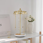 Lolalet Rotating Necklace Holder Stand with Metal Hooks, Spinning Display Carousels, Freestanding Organizer Hanger, for Long Necklaces Chains -Gold