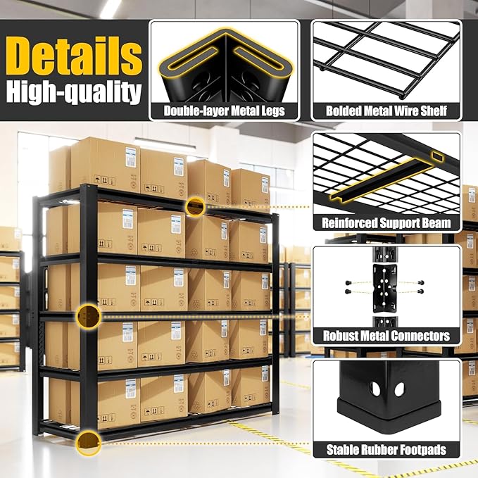PrimeZone 72" H Heavy Duty Garage Shelving 2500 LBS 5 Tier Heavy Duty Storage Shelves Adjustable Industrial Metal Wire Shelf Unit for Garage,Basement,Pantry,Warehouse,Commercial,48" WX24 DX72 H 8Pack