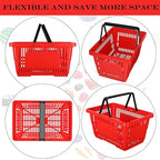 20 Pcs Bulk Shopping Baskets with Handles, 20 L Plastic Grocery Basket 16.9'' x 11.8'' x 9.1'' Portable Shopping Cart for Retail Stores Supermarket(Red)