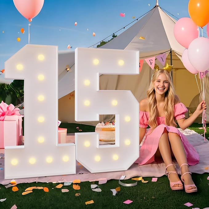imprsv 4FT Marquee Numbers, Light Up Numbers 5 for 15th 50th Birthday Decorations, Large Light Up 5 Anniversary Party Deco, Pre-Cut Foam Board Kit
