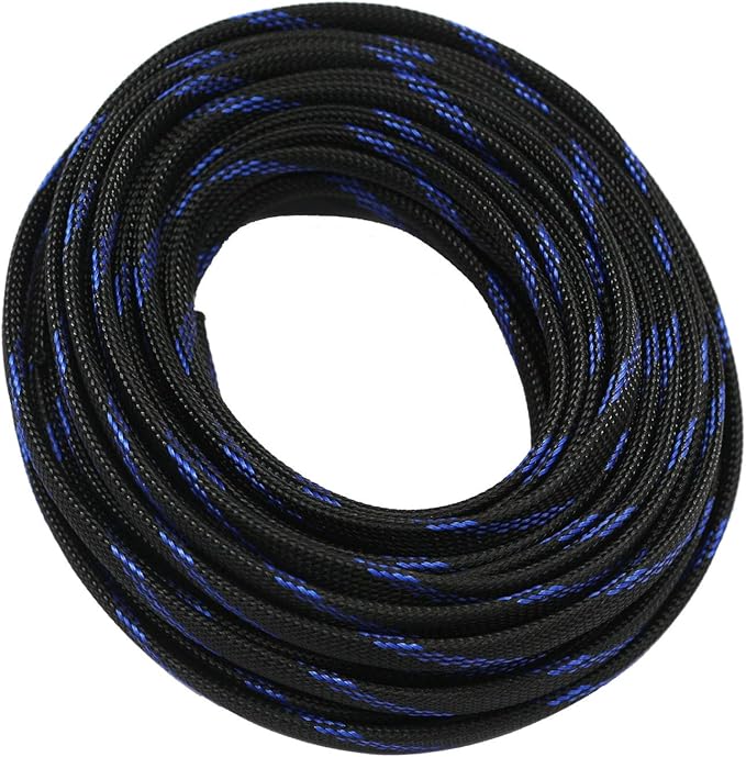30ft PET Expandable Sleeving Wire Cable Sleeve (2/3", Steel Blue&Black)