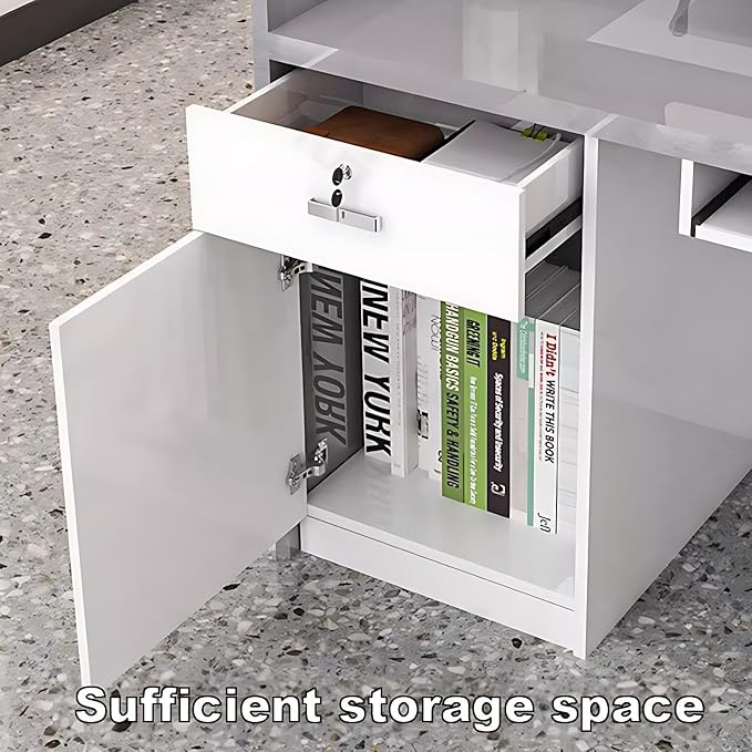 Modern Reception Desk – Front Desk, Reception Counter for Office, Checkout Counter, LED Lighting, Storage, Soft Close Drawers, Custom Logo, Fully Assembled (S,96IN)