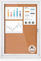 Outdoor Bulletin Board Weatherproof 36x24 in, Enclosed Bulletin Board with Locking Door, Wall Display Case for Office School Home Commercial, Silver Aluminum Frame, Cork