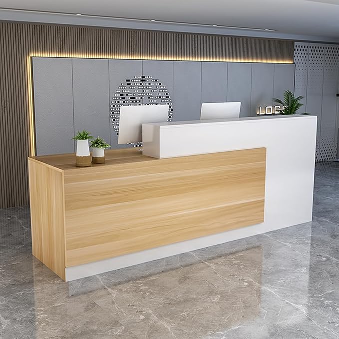 Reception Desk with Lockable Drawers, Modern Retail Counter, Home Office Desk for Checkout, Office/Beauty Salon/Lobby
