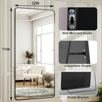 HARRITPURE 71"x32" Large Full Length Mirror - Rectangular Black Aluminum Frame Floor Mirror with Stand for Bedroom, Living Room, Cloakroom, Full Body Reflection