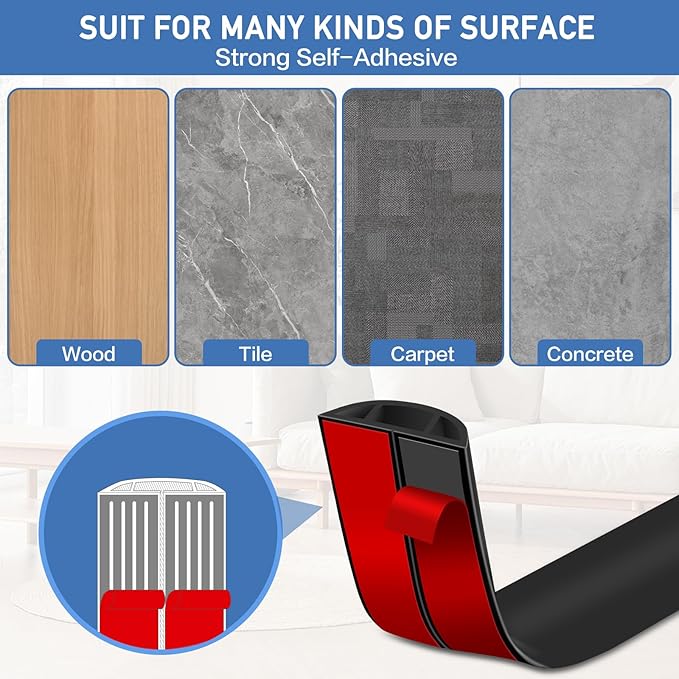 Floor Cord Cover Self Adhesive Cord Hider Floor Extension Cord Covers for Floor Power Cord Protector Cable Management Prevent Cable Trips Cable Cavity 0.59" W x 0.31" H (Black, 3.3Ft)