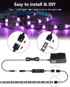 HitLights LED Strip Lights, 4 Pre-Cut Waterproof RGB Small LED Light Strip Kit Dimmable Color Changing SMD 5050 LED Tape Light with RF Remote, UL-Listed Power Supply and Connectors for TV Bedroom Home