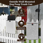 Dog Waste Trash Can Wall Mounted, 2.1Gal Small Outdoor Trash Can with Lid, Hanging on Fence, Dog Poop Bucket with 40 Bags, Inner Waste Bin, White
