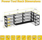 Extra Large 64" W Power Tool Organizer Wall Mount, Load 1000 lbs, Heavy Duty 4 Tier Garage Storage Rack with 8 Drill Holders, 2 in 1 Corner or Straight Installation, Christmas Gift for Men