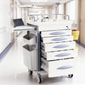 Rolling Emergency Medical Storage Crash Cart with Drawers -CPR Board, IV Pole, Silent Casters, Trash Bin, O2 Holder, Drawer with Dividers, File Box, Nursing Cart for Clinic, Hospital, Salon