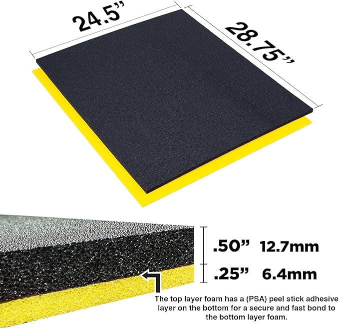 5S TOOL BOX SHADOW FOAM ORGANIZERS (2 COLOR) FITS STOR-LOC TOOL CHESTS (24.50" x 28.75", Black Top/Yellow Bottom)
