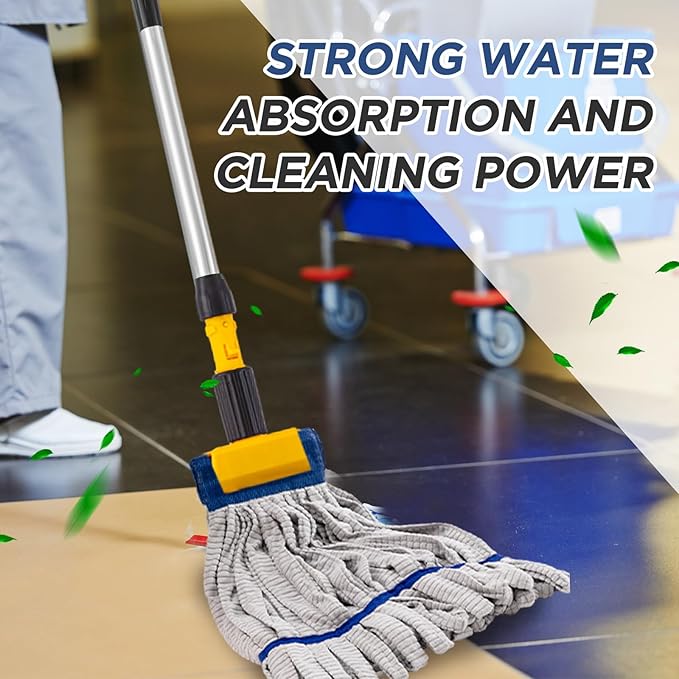 Hushee 12 Pack Large Microfiber Tube Mop Heads 18 oz Heavy Duty Commercial Industrial Wet Mop Head Refill Reusable Machine Washable Looped End Mopheads for Hardwood, Tile, Laminate Floors (Yellow)
