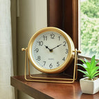 Vintage Golden Table Clock - Elegant Battery Operated Office, Living Room, and Bedroom Clock with Minimalist Design Gold Table Decor 22x19.5x5.5cm