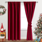 JIUZHEN Christmas Blackout Curtains for Bedroom - Thermal Insulated Room Darkening Rod Pocket Curtains for Living Room, Set of 2 Panels with Tiebacks, 42 x 84 Inch Length, Red