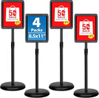 4 Packs 8.5x11 Inch Sign Stand - Adjustable Floor Standing Sign Holder, Pedestal Poster Stand for Vertical & Horizontal Display, Outdoor & Indoor Use for Business & Store Signage - Black