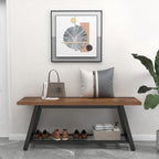 Storage Bench Industrial Rustic Wooden and Metal Entryway Shoe Boots Storage Rack Long Bench Seat for Hallway Bedroom Retro Brown Farmhouse Style