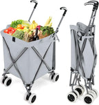 GOFLAME Folding Shopping Cart on Wheels, Waterproof Grocery Cart with Removable Cover and 360° Swiveling Wheels, Collapsible Utility Cart for Groceries and Laundry, 120LBS Load Capacity, Gray