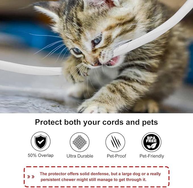 Secbolt Cord Protectors from Pets No Chew, 25ft - 1/2 inch Ultra Durable Cord Covers for Pets, Bite-Resistant Cable and Wire Protector for Cats, Dogs, Rabbits - White