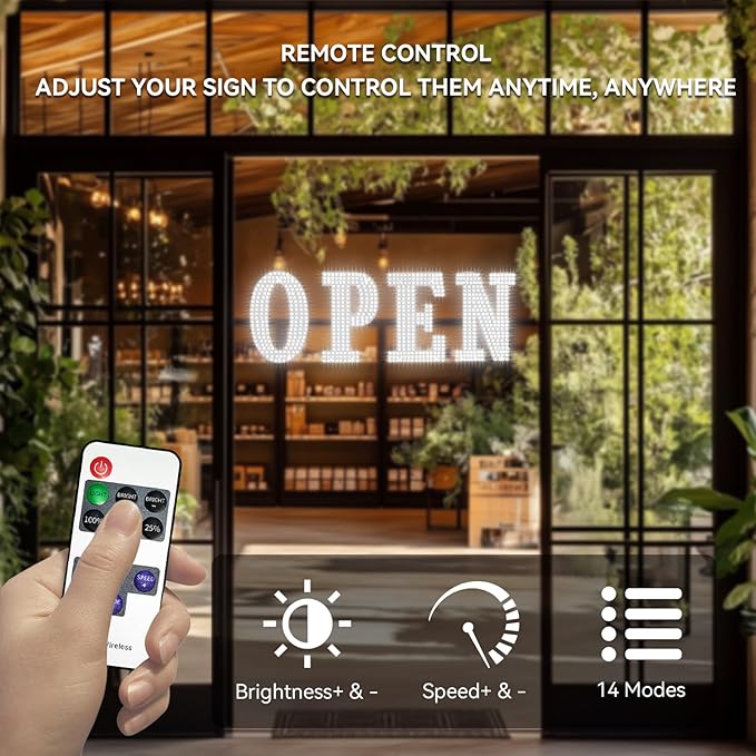 40" x 14" Large LED Open Sign with Remote Control High Bright Visibility Business Signs 14 Mode Electric Display Sign Suitable for Shop, Bar, Hotel, Retail and Restaurant