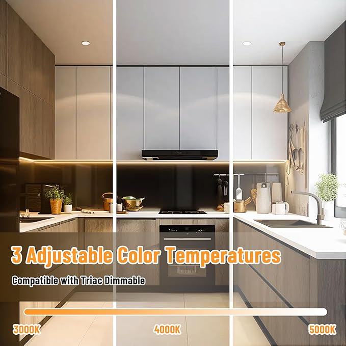 12" LED Under Cabinet Lighting, 8W 600LM, 3 Color Temperatures (3000K/4000K/5000K), Hardwired or Plug-in, Dimmable, 45° Rotatable Design, Connect Multiple Fixtures Up to 15 Units
