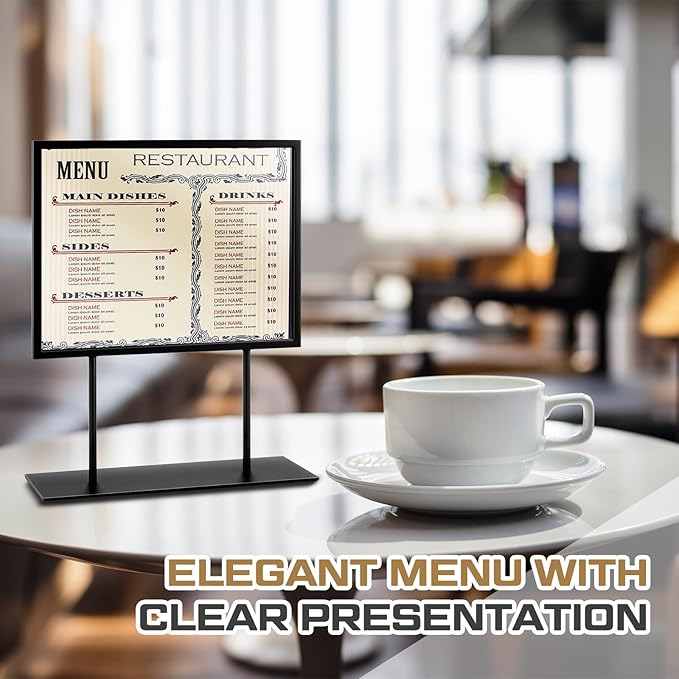 Zhengmy Tabletop Sign Holder with Flat Base Double Sided Countertop Sign Holder Desktop Display Stand Metal Poster Display Stand for Office Store Restaurant Hotels, Black(11" X 8.5",Horizontal,1 Pcs)