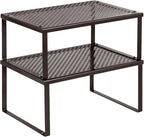 SONGMICS Spice Racks, Set of 2 Metal Cabinet Shelf Organizers, Countertop Organizers, Shelf Risers, Stackable, Expandable, Brown UKCS01BR