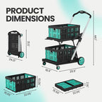 Collapsible Shopping Cart with Wheels, 200 LBS Capacity Grocery Carts with 2 Storage Crate,8-in-1 Grocery Cart on Wheels, Foldable Shopping Carts Platform Hand Truck with Foot Brake, Blue