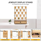 ORLESS 5-Tier Jewelry Display for Vendors, Earring Holder Organizer with Storage Drawer Box, Necklace Display Holder for Selling, Earring Cards Organizer for Bracelets, Rings, Natural Wood(35 Hooks)