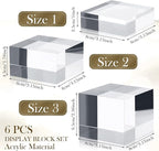 Geelin 6 Pcs Acrylic Risers Stands Display Block Clear Polished Acrylic Cube Solid Display Pedestal Stand Square for Small Jewelry Perfume Photography Collection Food Doll Wedding Christmas 3 Size
