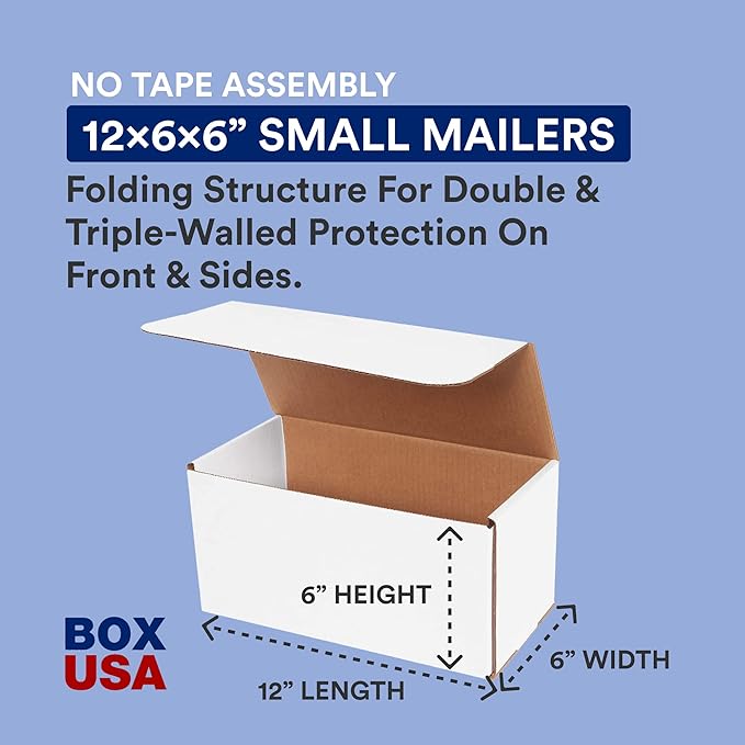 BOX USA Shipping Boxes Small 12"L x 6"W x 6"H, 50-Pack | Corrugated Cardboard Box Mailer for Packing, Moving and Storage 1266