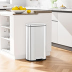 Arlopu 13.2 Gallon Step Trash Can, Stainless Steel Garbage Bin, Soft-Close Rubbish Bin with Removable Plastic Inner Bucket, Fingerprint-Proof, Lid Dustbin, Suit for Kitchen Home (Silver, 50L)