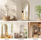 64"x21" Full Length Mirror with Stand, Shatterproof Arched Floor Mirror, Aluminum Alloy Thin Frame - Freestanding/Leaning/Wall Mount for Bedroom, Living Room & Entryway (Gold)