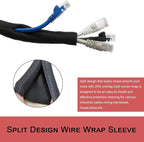 Split Mesh Cord Sleeve Loom Tubing Cable Cover Braided Cable Management Auto Protective Wire Harness Wrap Self Wrapping Woven 3/4"-16ft