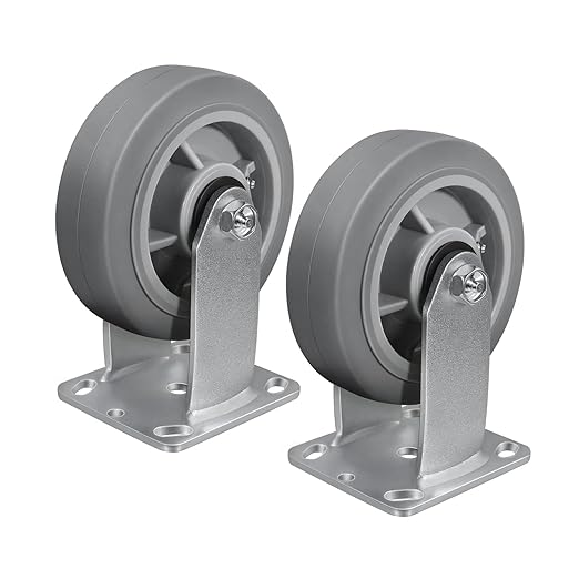 6'' × 2'' Caster Wheels, Heavy Duty Industrial Casters, Rubber Wheels with Roller Bearing, Load 900lbs per Swivel Caster for Cart Dolly Toolbox Trolley (2 Rigid)