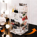 360° Rotating Jewelry Organizer Stand with 5 Layers,Acrylic Earring Holder Organizer Stand,228 Holes and 232 Grooves for Studs,Dangly Earrings,Chains,Bracelets,Necklace
