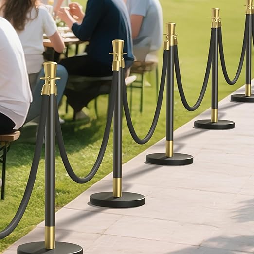 kaiyomi 6Pcs Stanchions with Black Velvet Ropes Set, 5 Feet Velvet Ropes and Posts Poles for Red Carpet Party Decoration and 360° Photo Booth (Golden & Black)